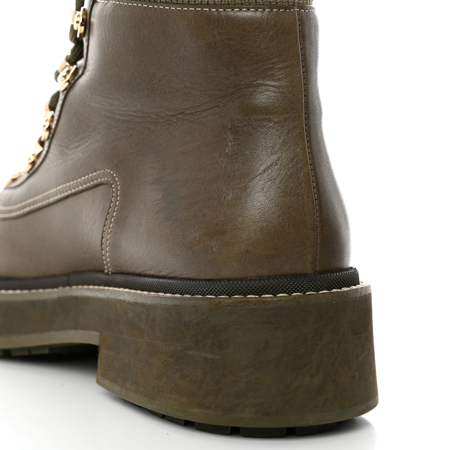 Calfskin Knit Lace Up Combat Boots 39.5 Green
