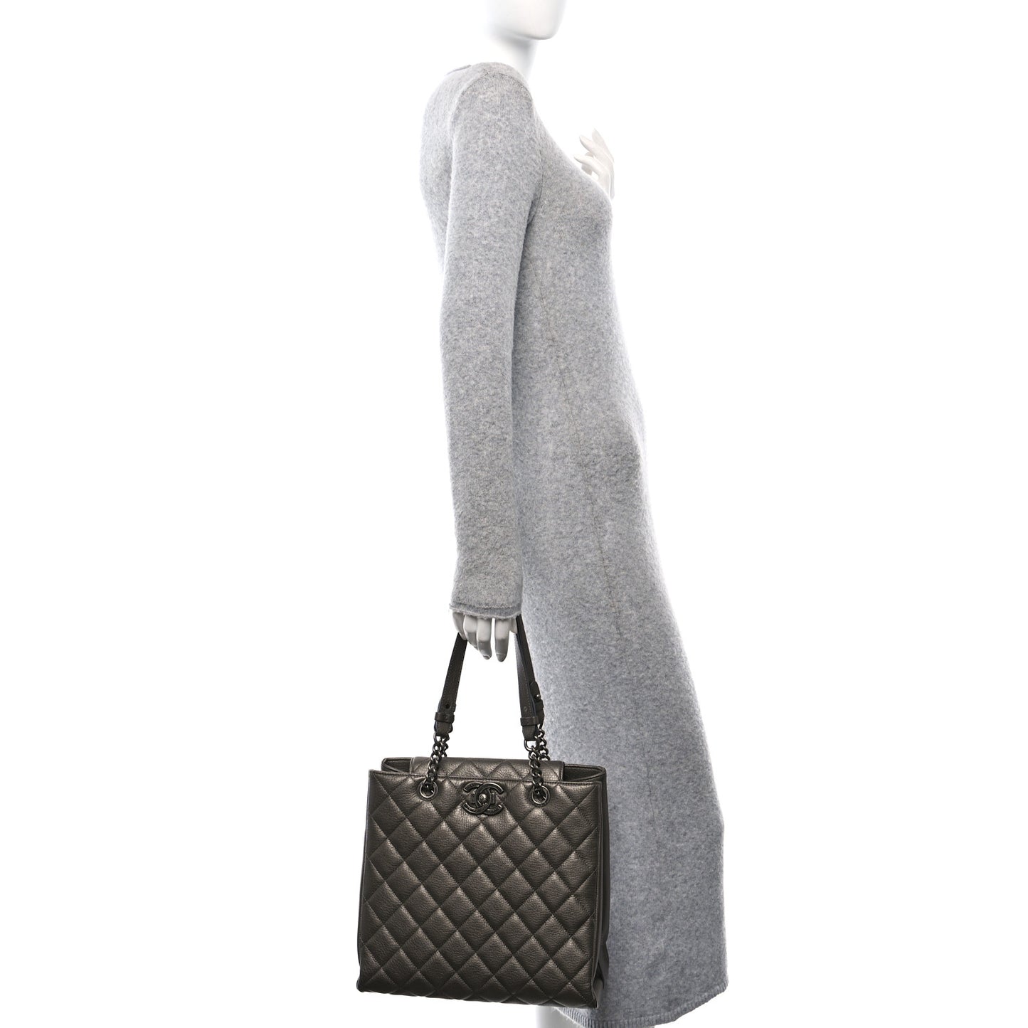 Metallic Goatskin Quilted Small City Rock Shopping Tote Silver