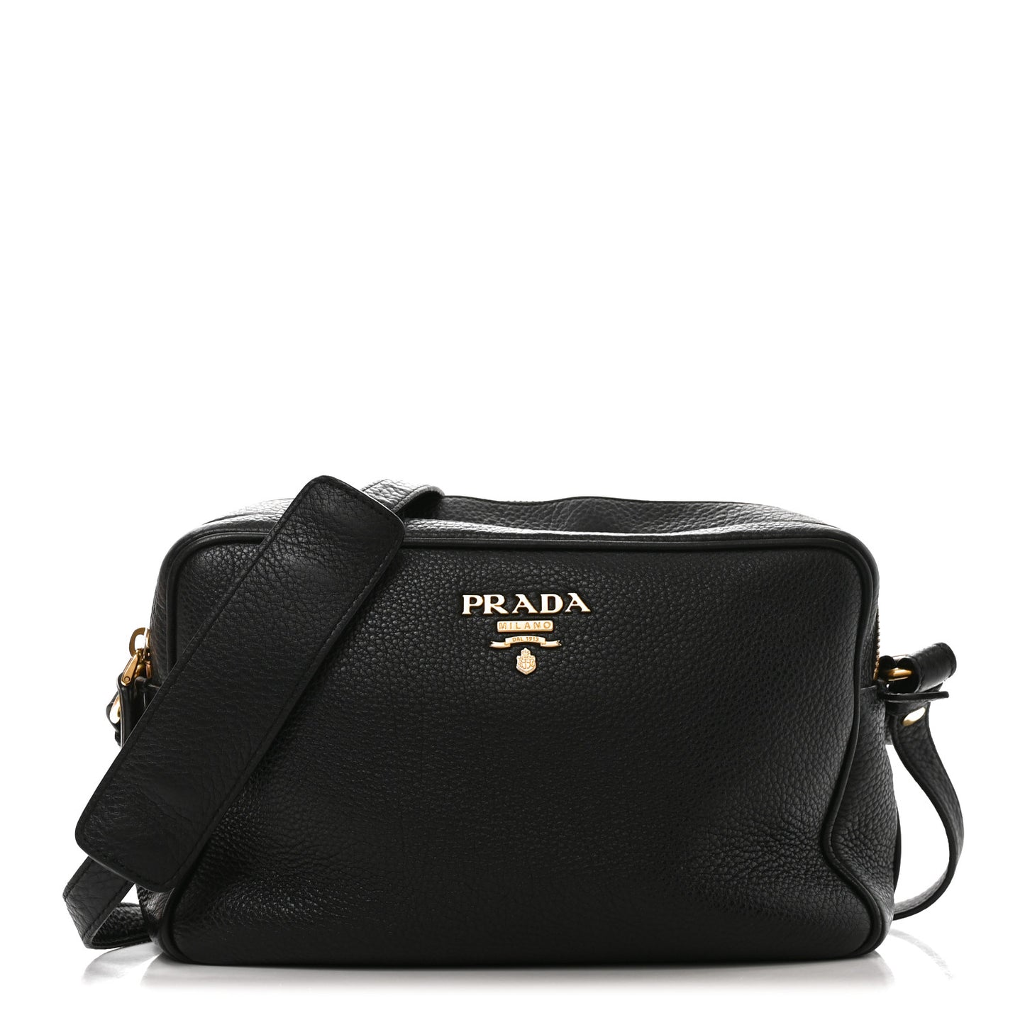 Vitello Daino Medium Double Zip Shoulder Bag Black