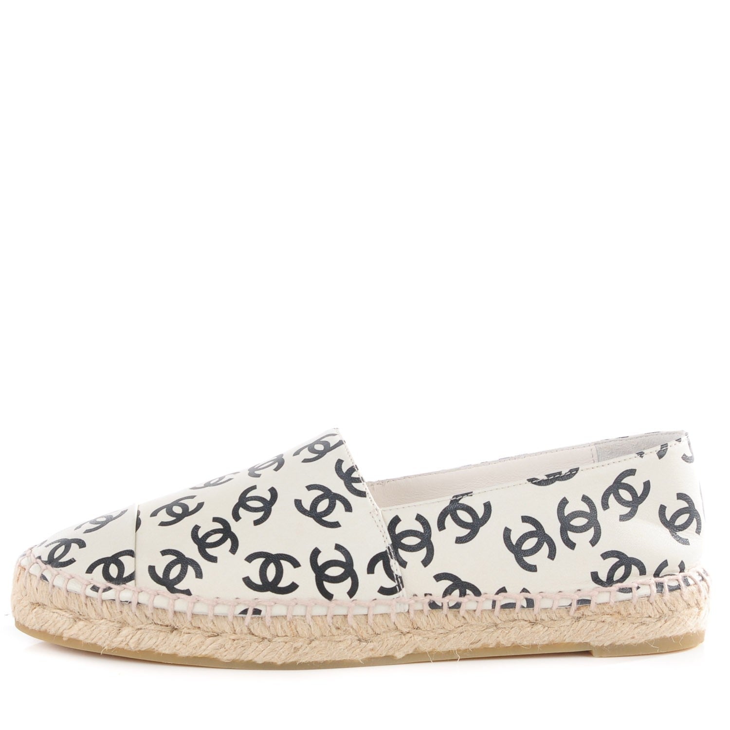 Chanel Lambskin Printed CC Espadrilles 38 White Black 1 of 10