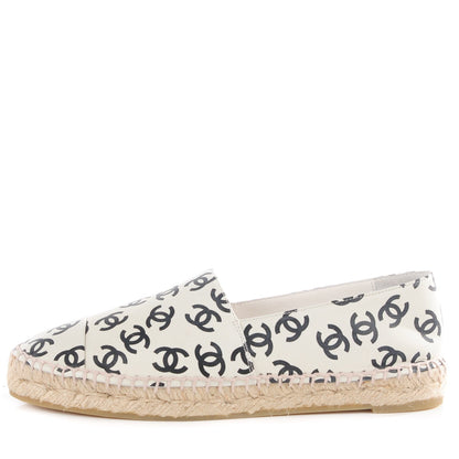 Chanel Lambskin Printed CC Espadrilles 38 White Black 1 of 10