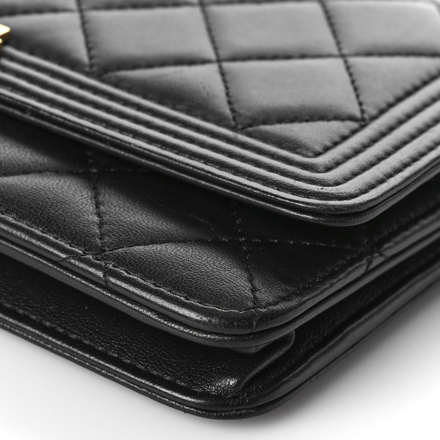 Chanel Lambskin Quilted Boy Wallet On Chain WOC Black 10 of 15