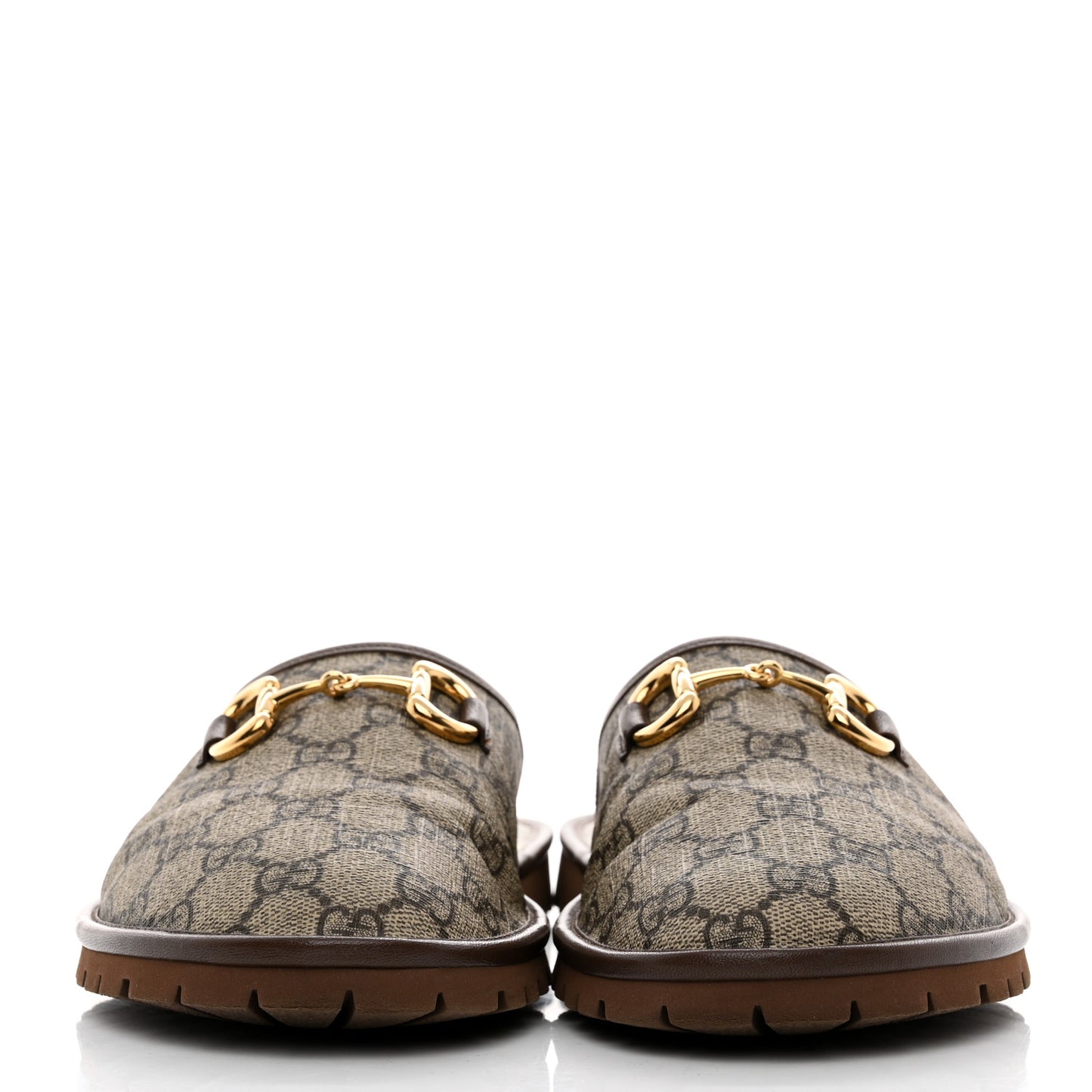 GG Supreme Monogram Granada Kid Mens Horsebit Lug Sole Mules 7.5 Beige Ebony New Acero