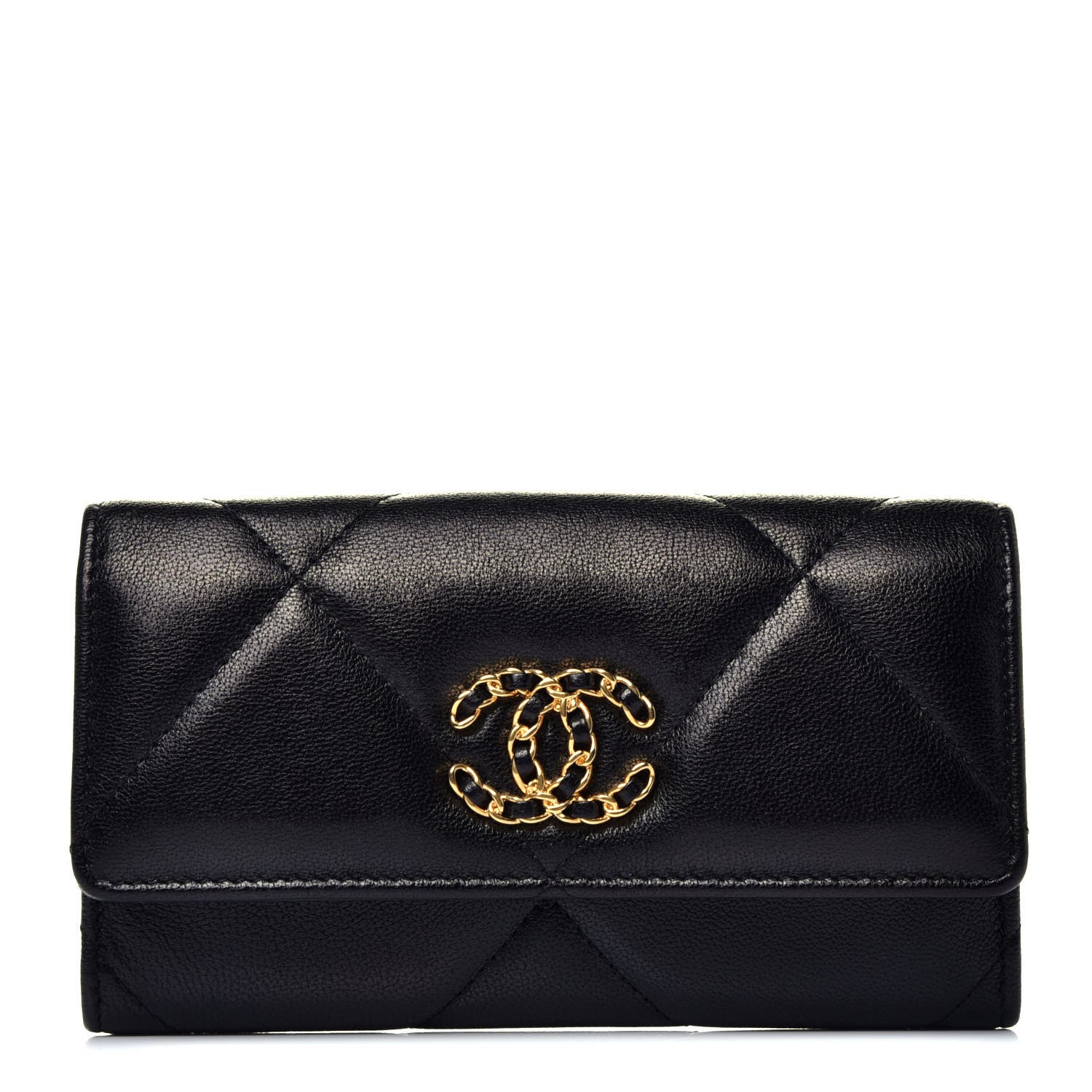 Chanel Shiny Goatskin Quilted Chanel 19 Flap Wallet Black 1 of 8