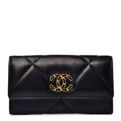 Chanel Shiny Goatskin Quilted Chanel 19 Flap Wallet Black 1 of 8