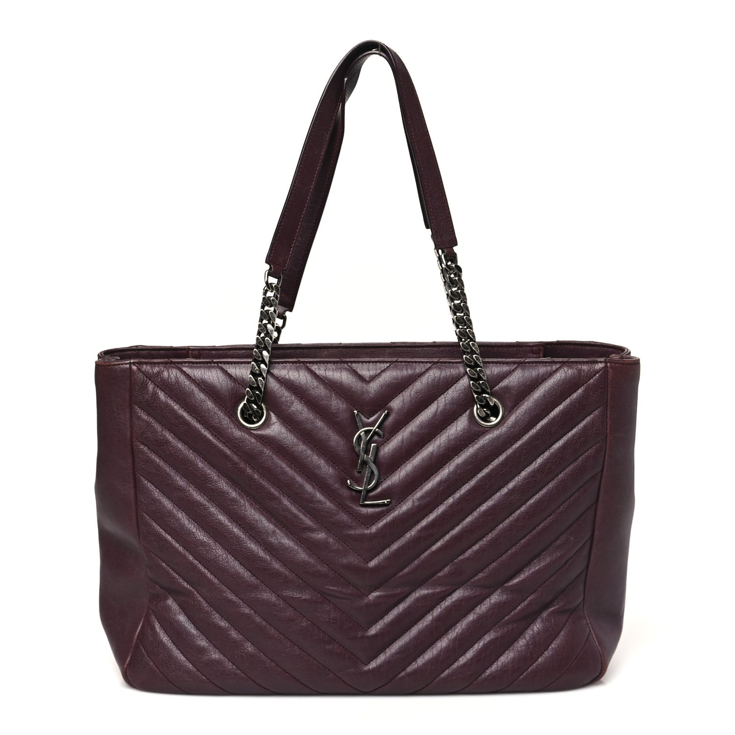 Sheepskin Matelasse Chevron Large Monogram Shopping Bag Burgundy