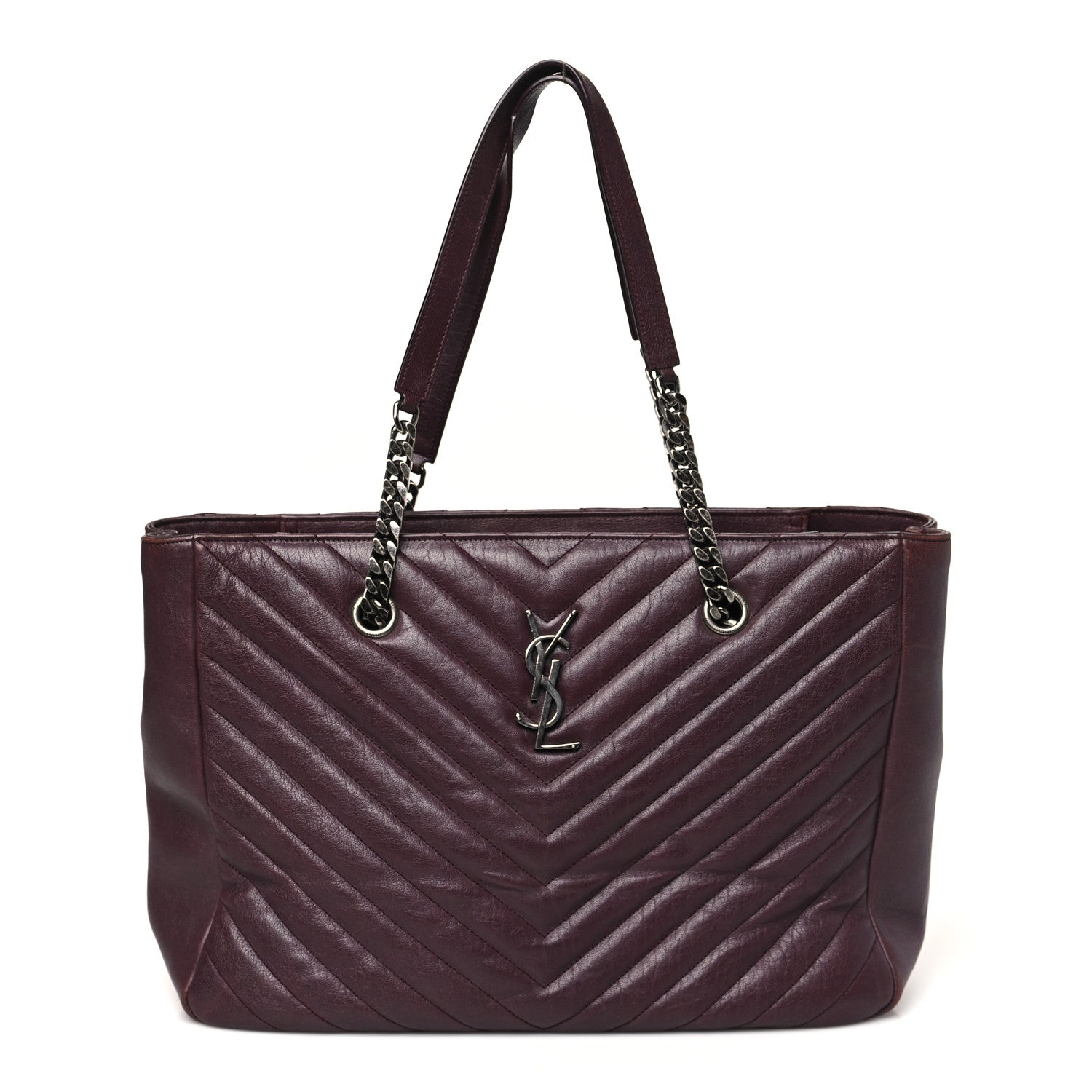Saint Laurent Sheepskin Matelasse Chevron Large Monogram Shopping Bag Burgundy 1 of 9