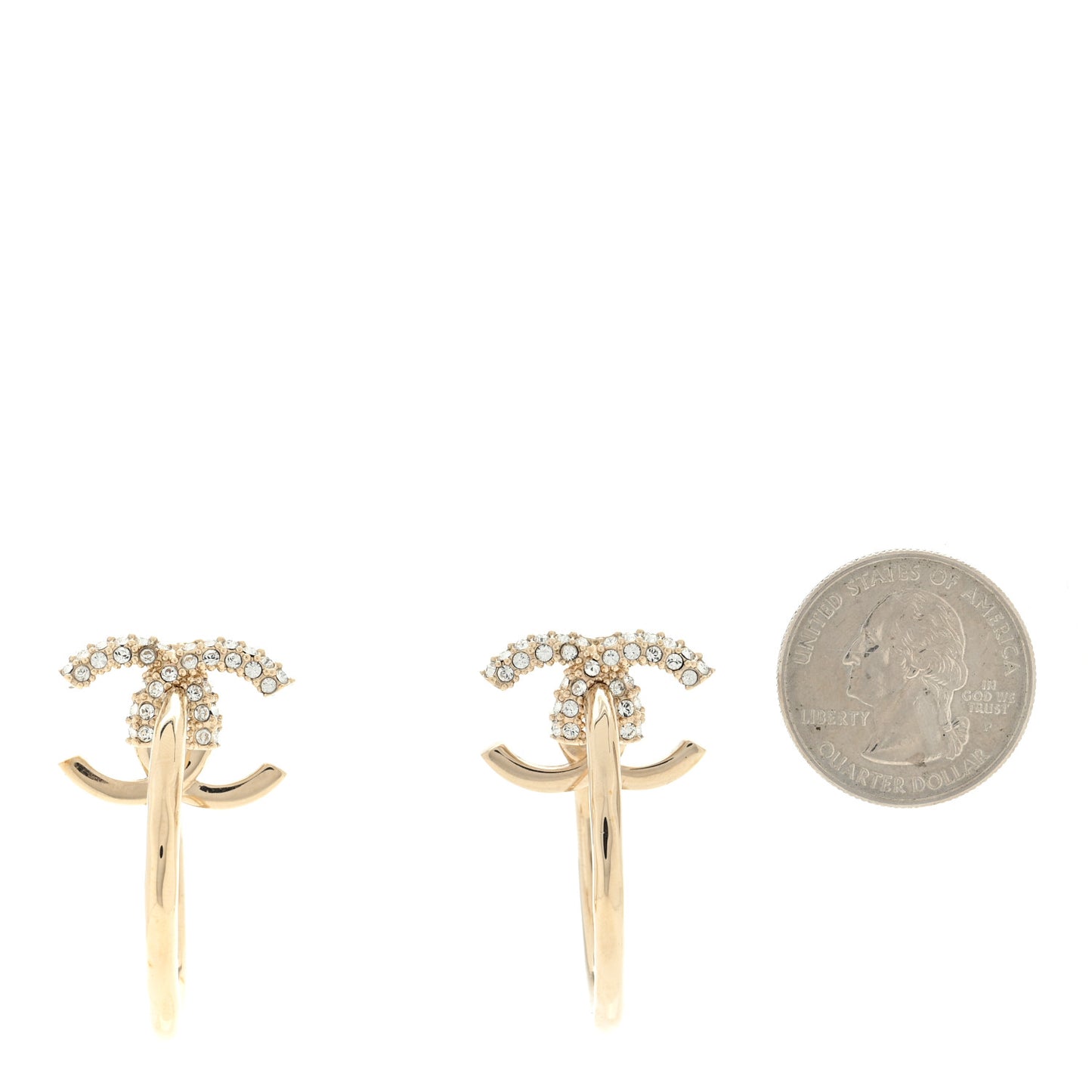 Crystal CC Hoop Drop Earrings Light Gold
