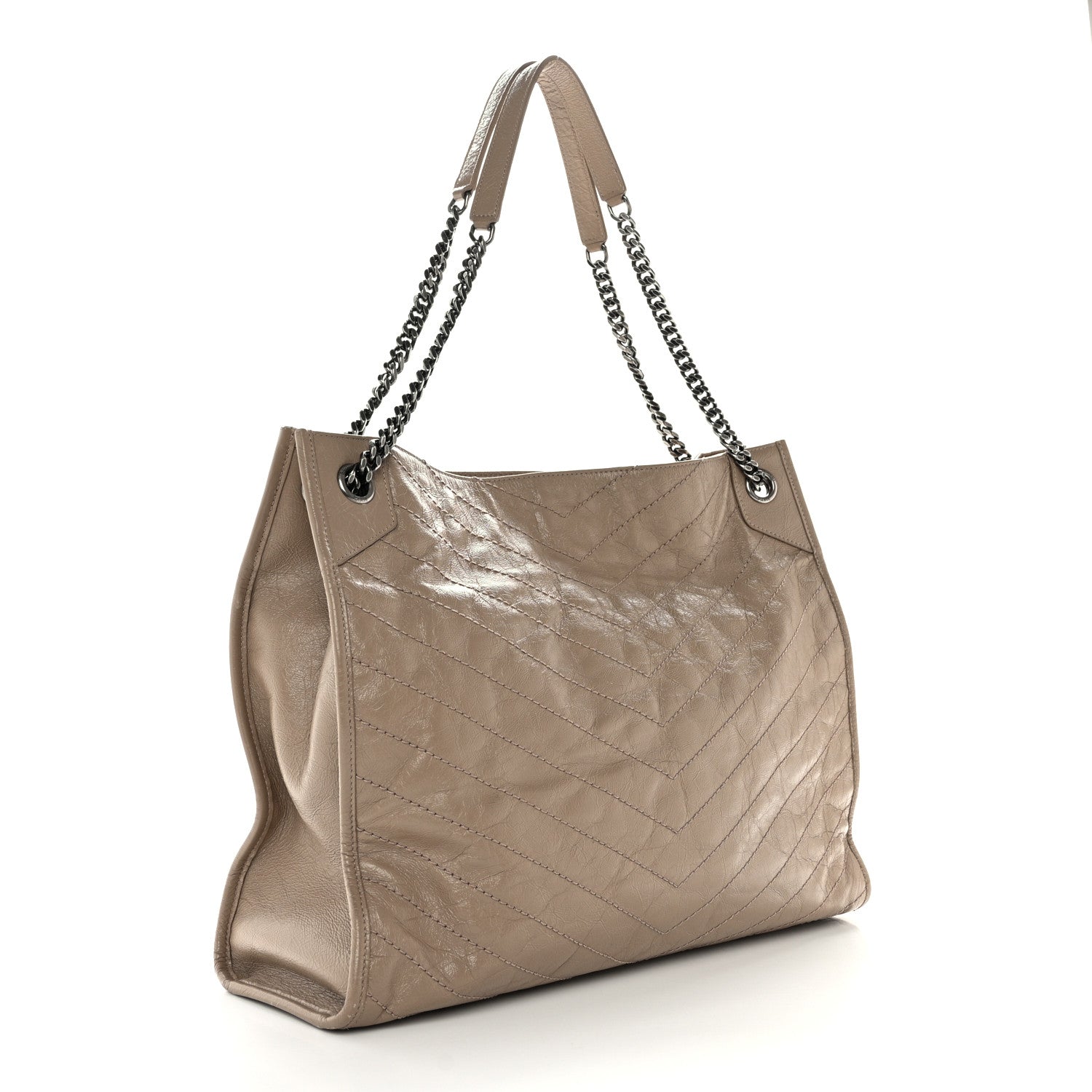 Saint Laurent Crinkled Calfskin Matelasse Monogram Large Niki Shopper Tote Dusty Grey 2 of 13