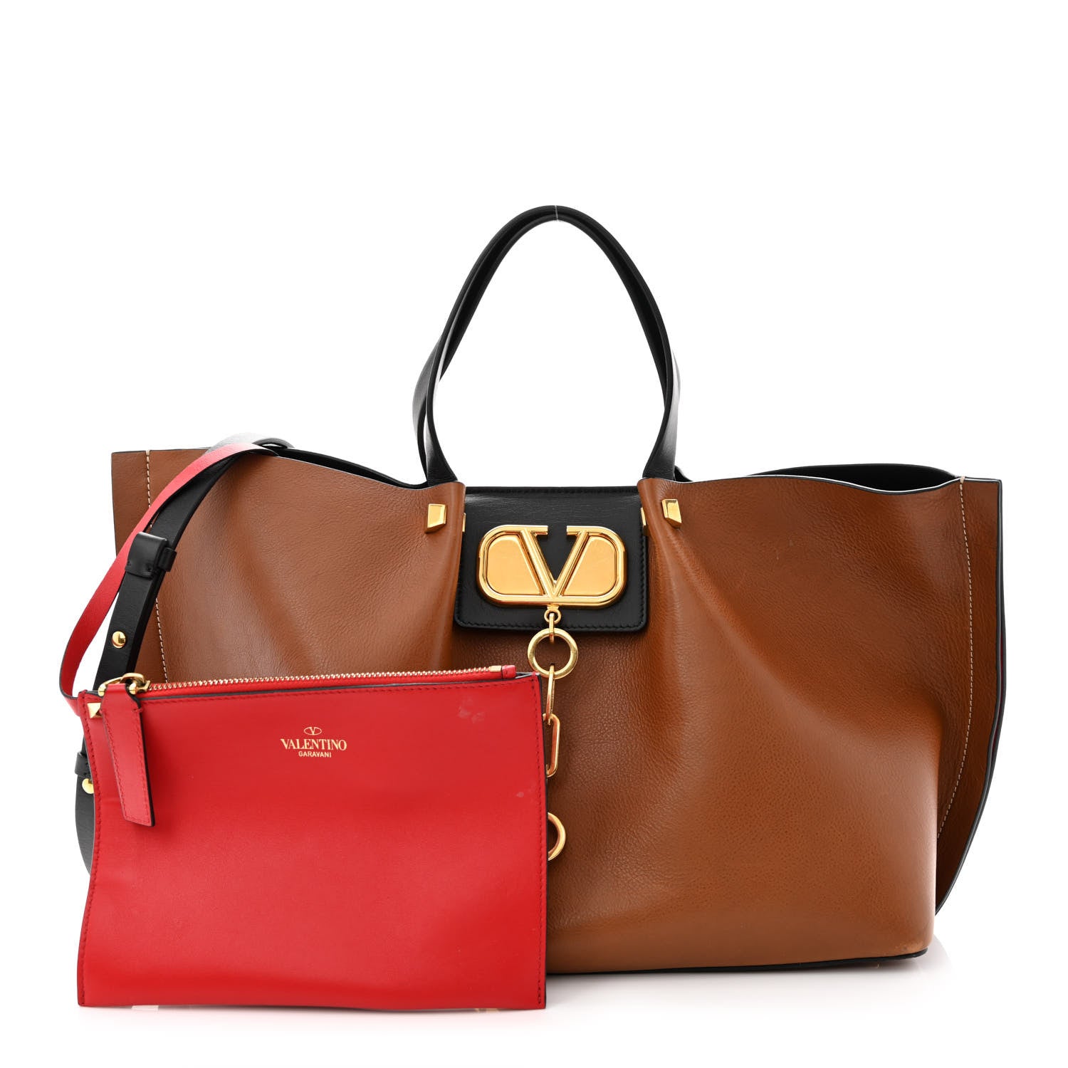 Valentino Garavani Grainy Calfskin Medium VLogo Escape Shopper Brown Black 1 of 15