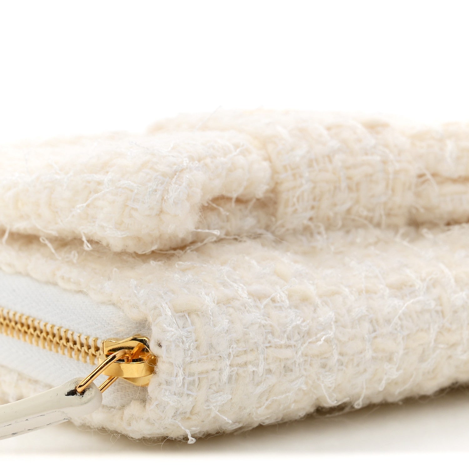 Chanel Tweed Quilted Bow Flap Card Holder On Chain White 9 of 10