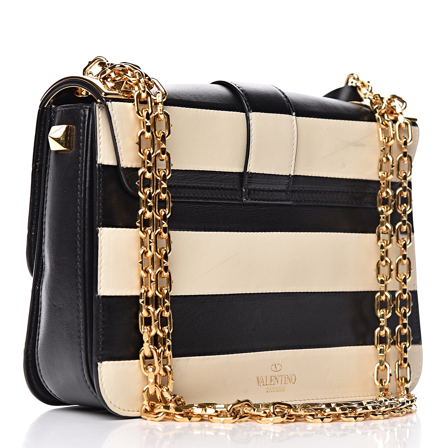 Valentino Garavani Nappa Striped B-Rockstud Flap Black Light Ivory 3 of 21