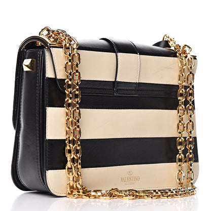 Valentino Garavani Nappa Striped B-Rockstud Flap Black Light Ivory 3 of 21