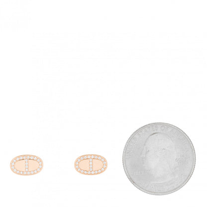 Hermes 18K Rose Gold Diamond Chaine d'Ancre Contour Stud Earrings 2 of 5