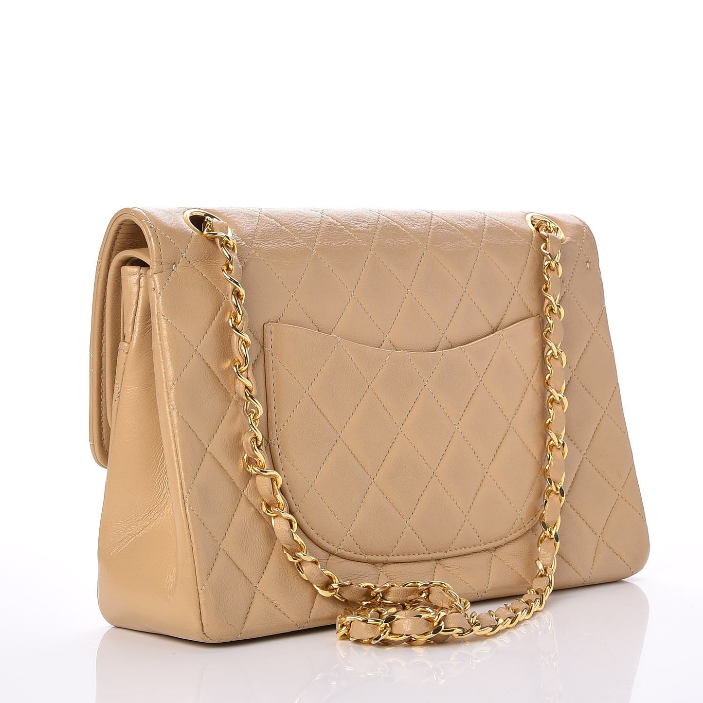 Lambskin Quilted Medium Double Flap Beige