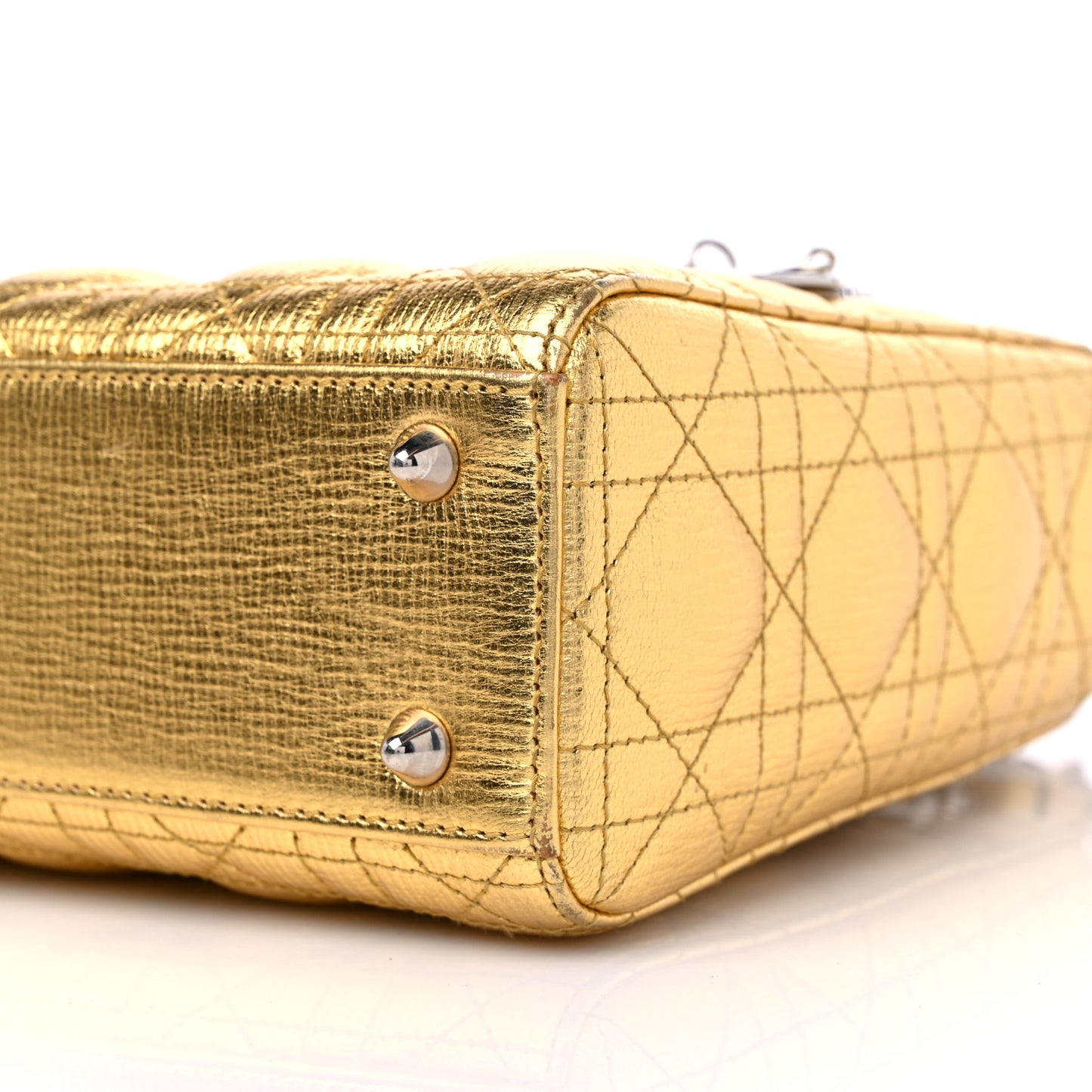 Metallic Grained Calfskin Cannage Small Lucky Badges My Lady Dior Gold