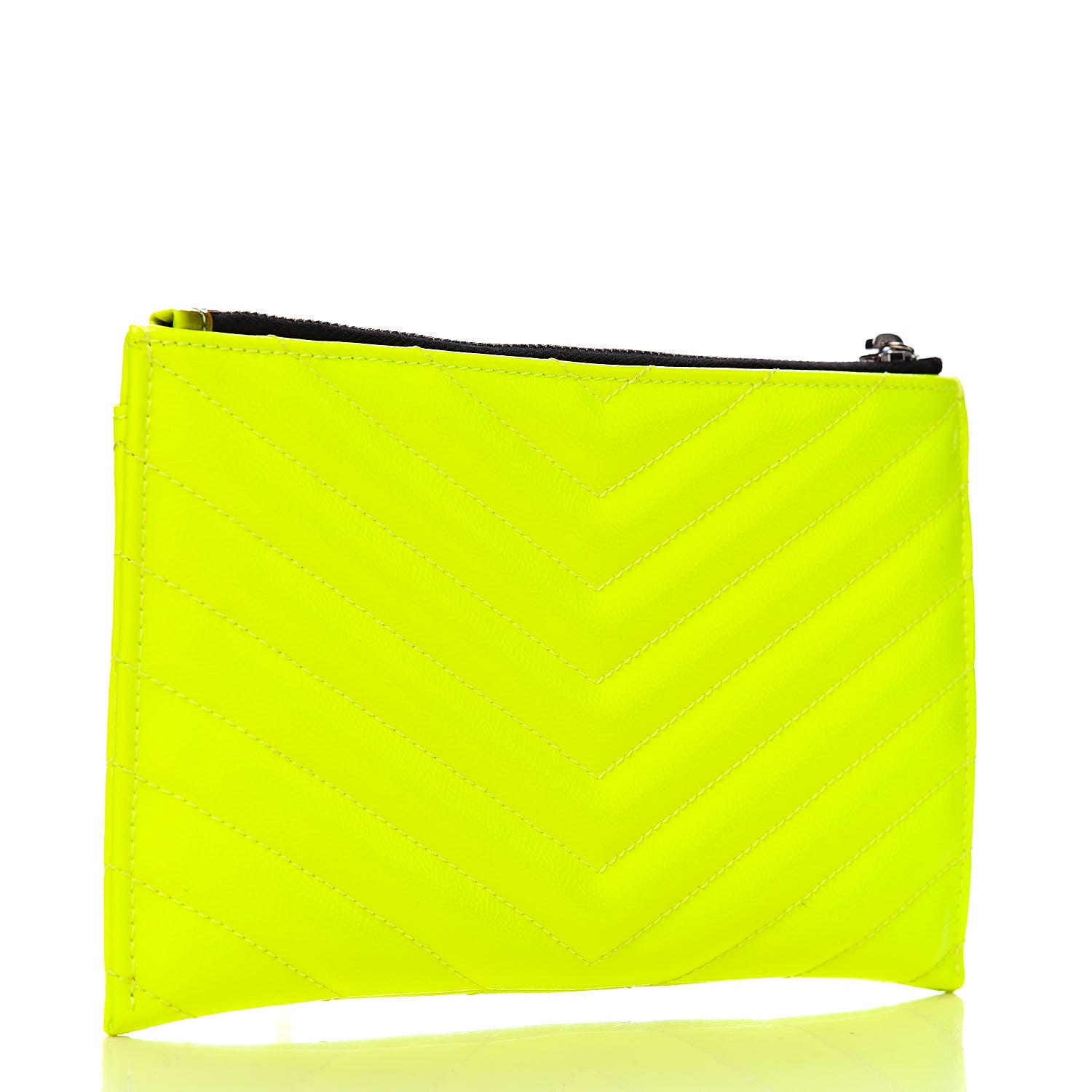 Saint Laurent Patent Grain De Poudre Matelasse Chevron Monogram Bill Pouch Neon Yellow 3 of 9