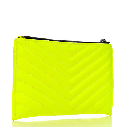Saint Laurent Patent Grain De Poudre Matelasse Chevron Monogram Bill Pouch Neon Yellow 3 of 9