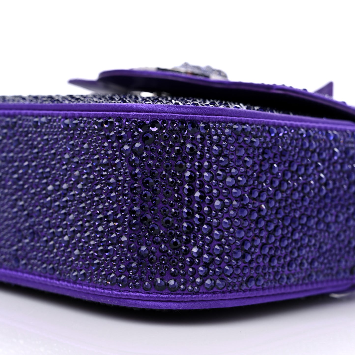 Satin Crystal Studded Mini La Medusa Bag Purple
