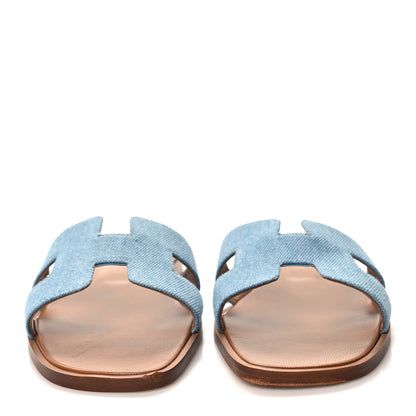 Hermes Denim Canvas Oran Sandals 39.5 Bleu Clair 2 of 8