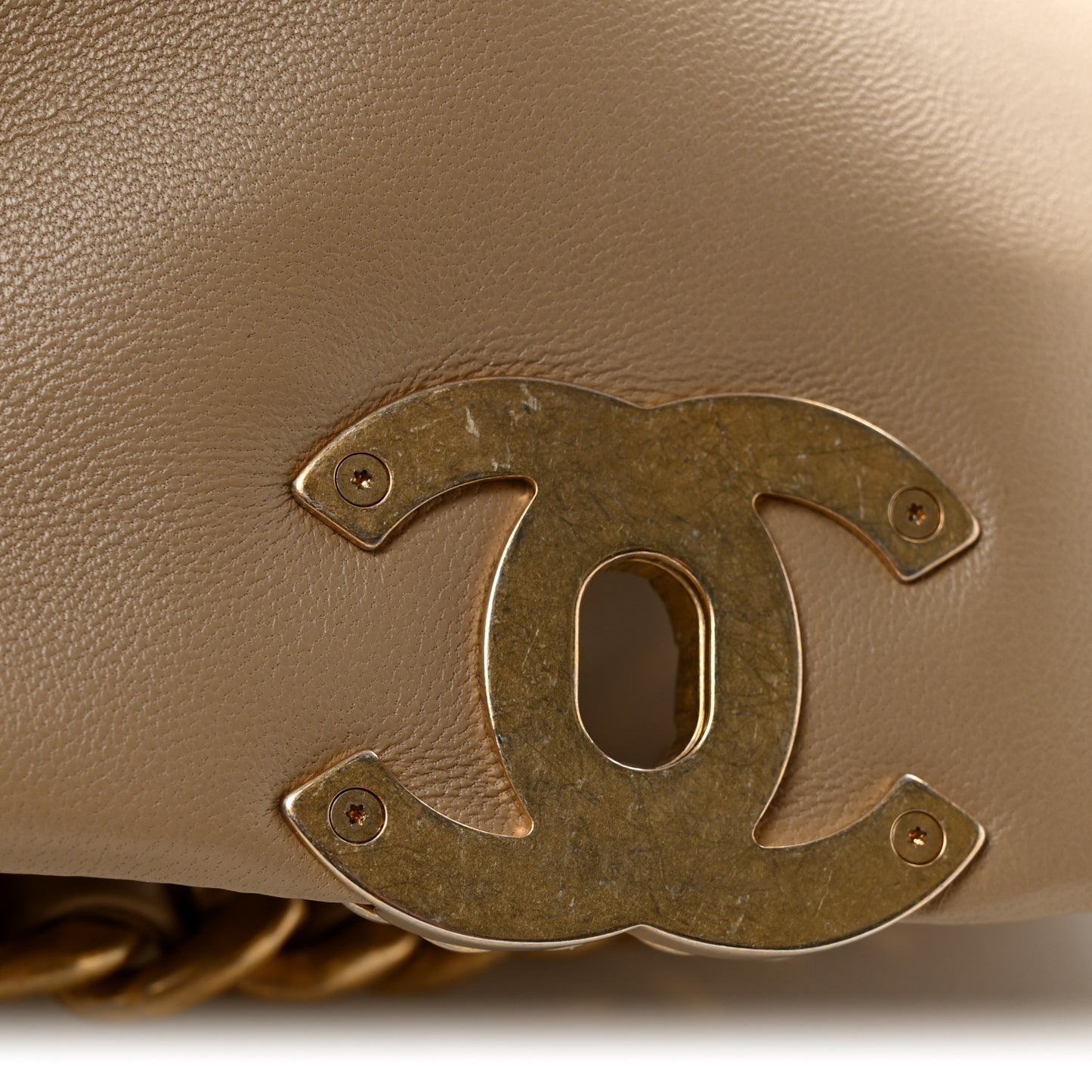 Lambskin Quilted Large Chanel 19 Flap Dark Beige