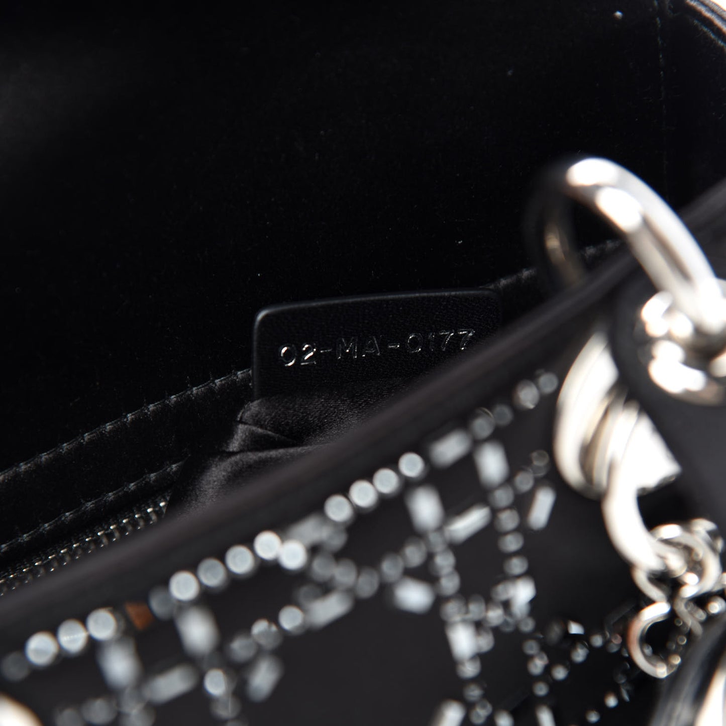 Satin Crystal Cannage Mini Lady Dior Black