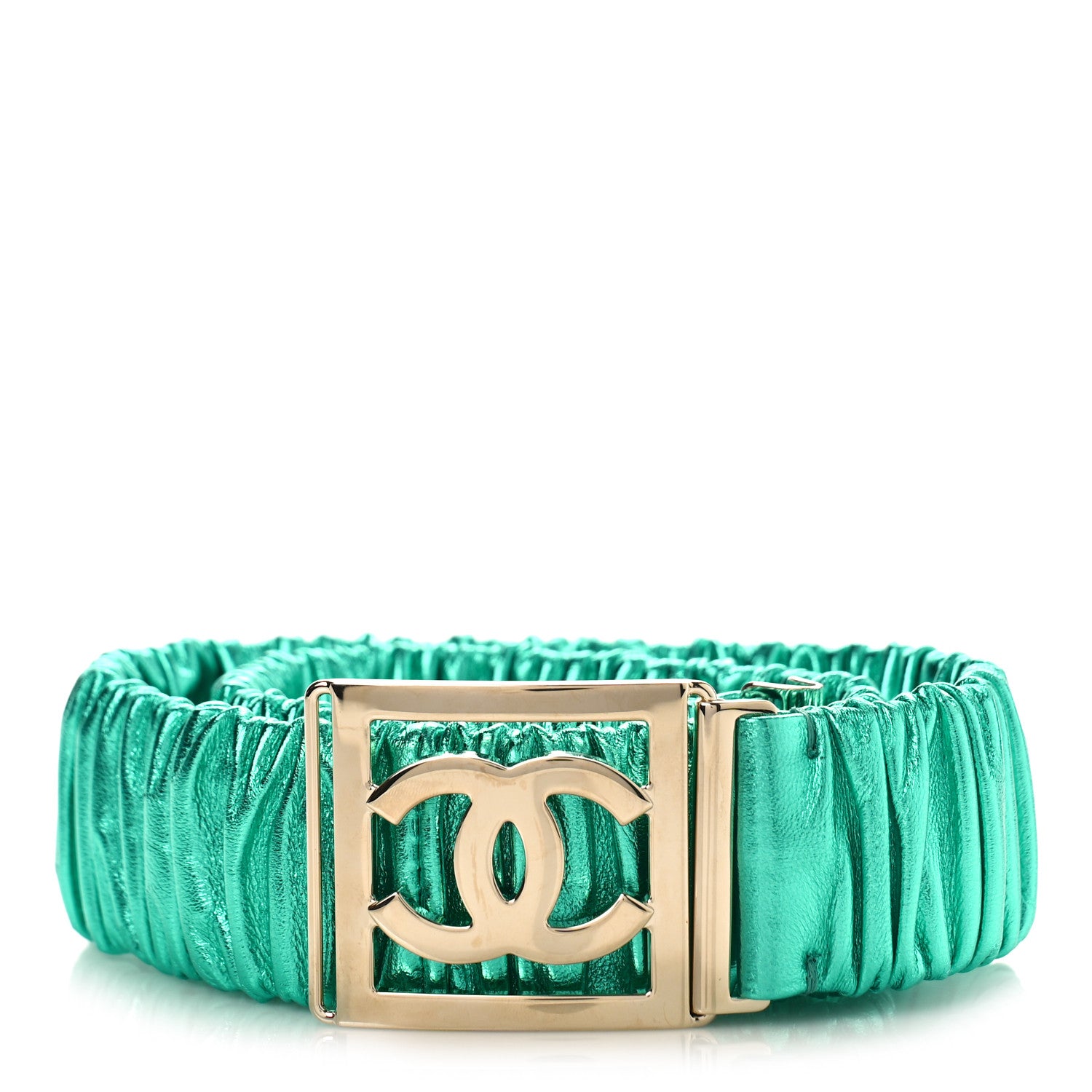 Chanel Metallic Lambskin Ruched CC Belt 75 30 Green 1 of 3