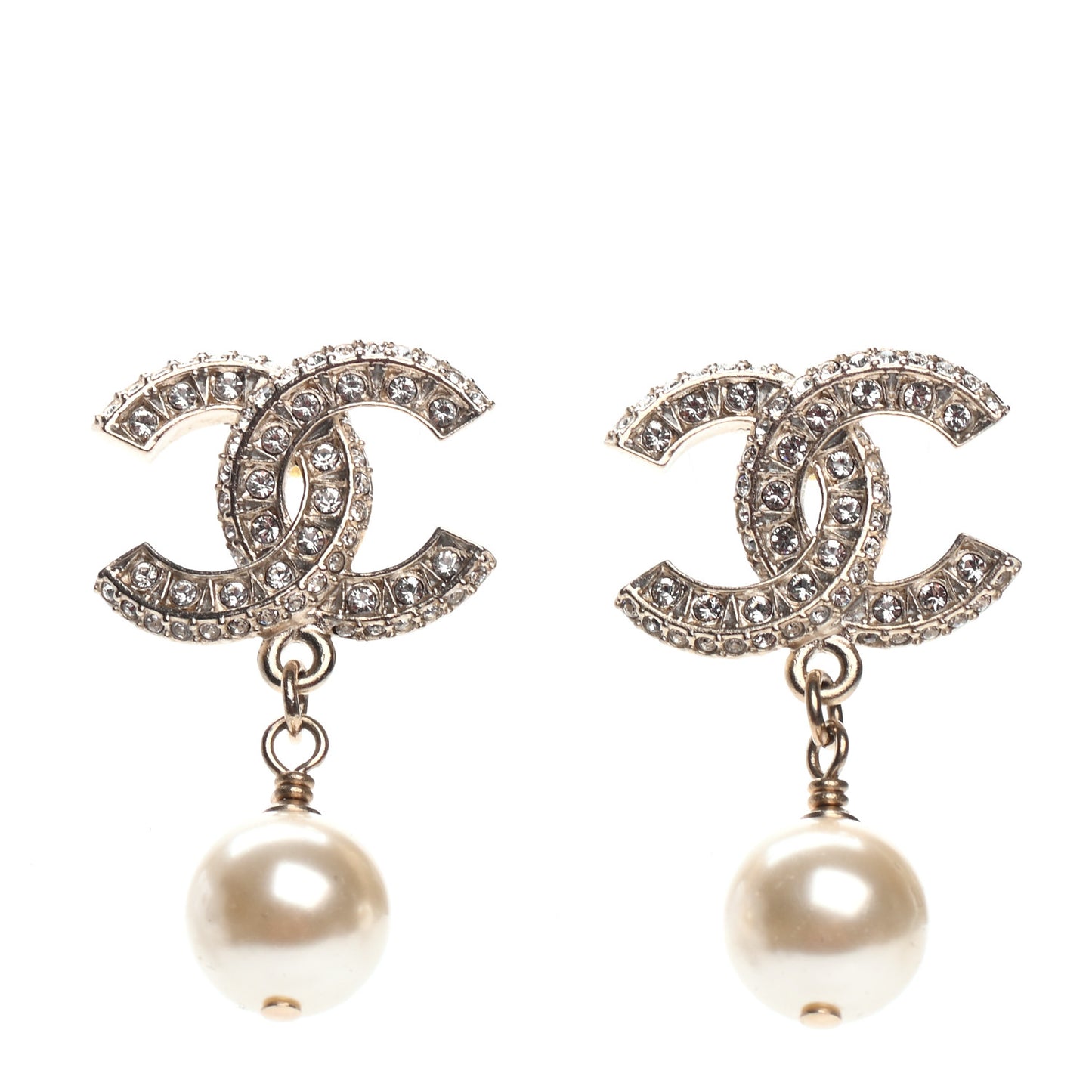 Crystal Pearl CC Drop Earrings Gold