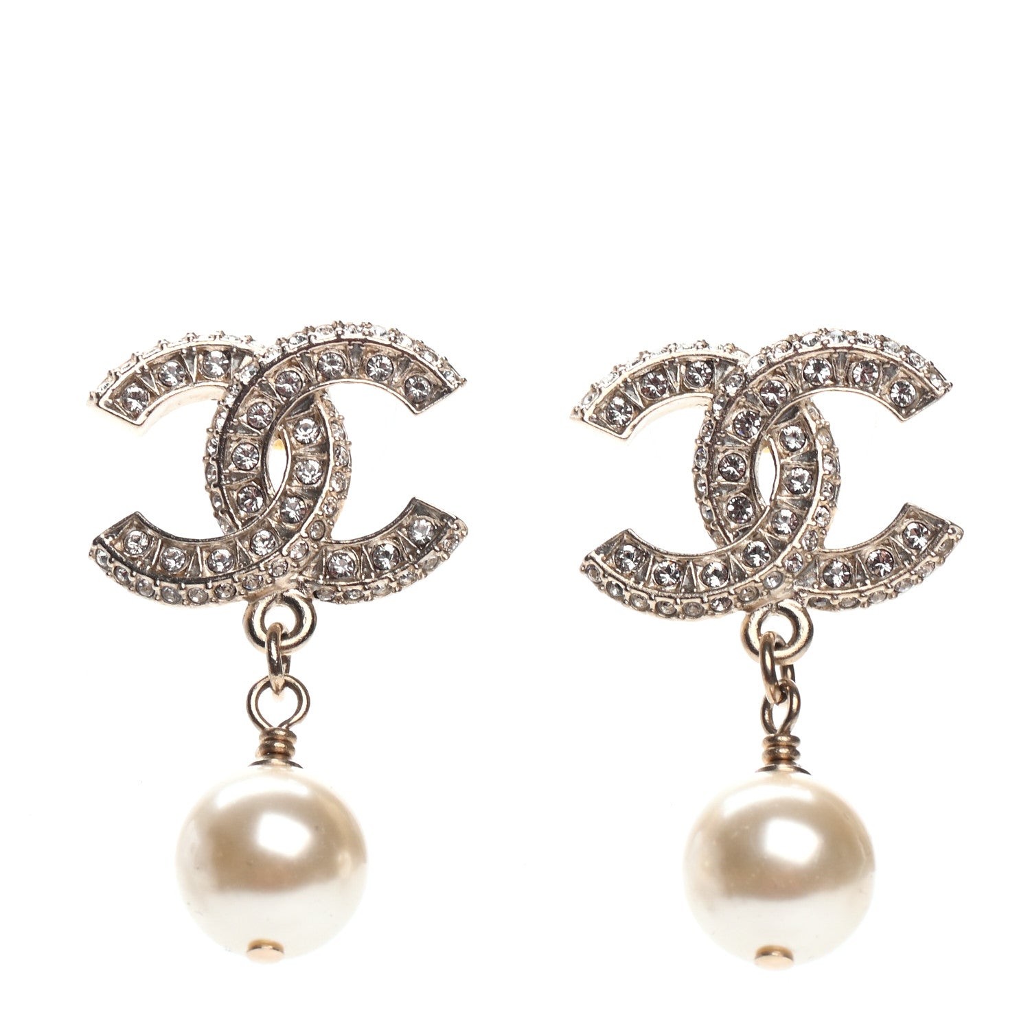 Chanel Crystal Pearl CC Drop Earrings Gold 1 of 4