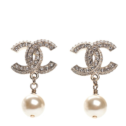 Chanel Crystal Pearl CC Drop Earrings Gold 1 of 4