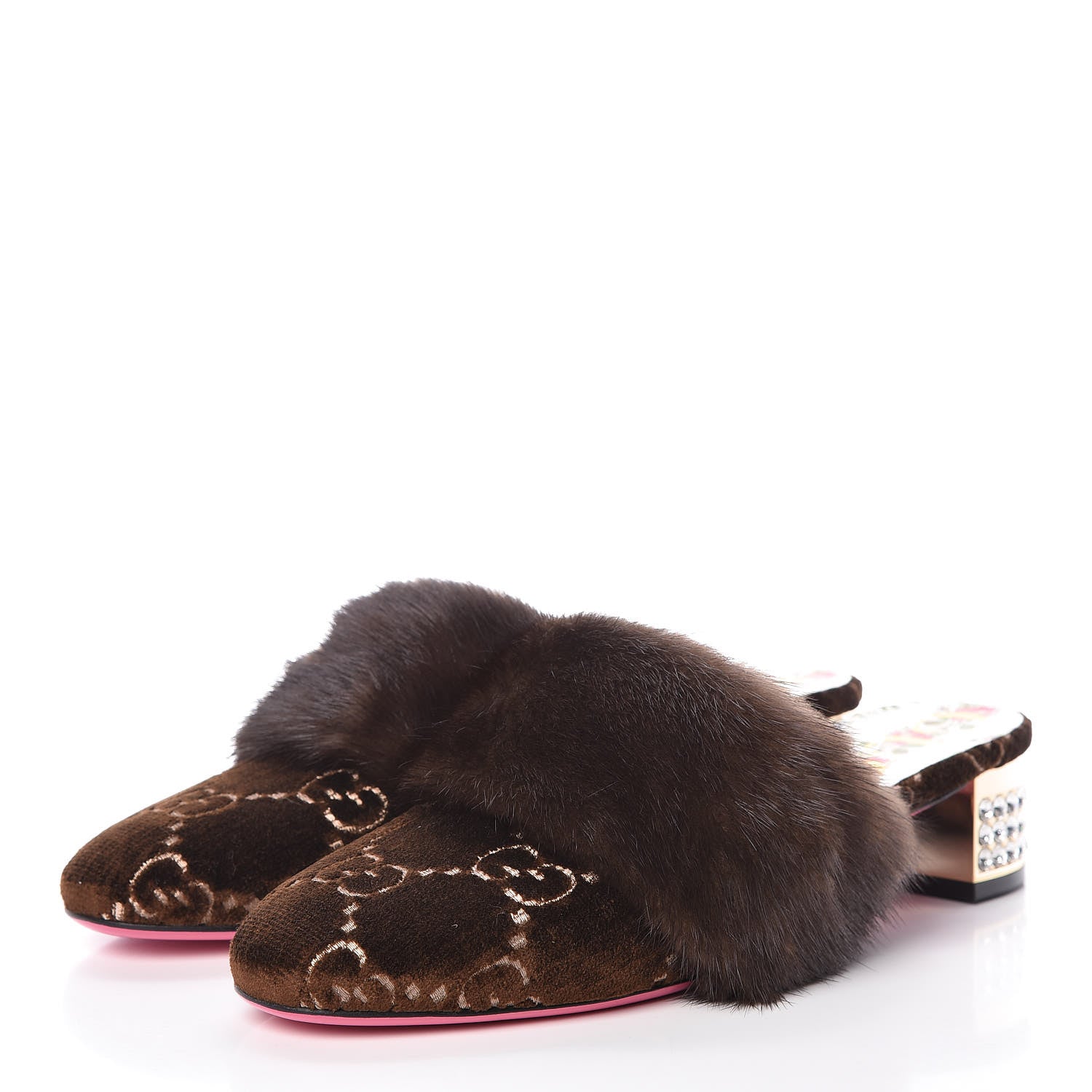 Gucci Mink Velvet GG Monogram Candy Mules 38.5 Scan Brown Brown 3 of 8