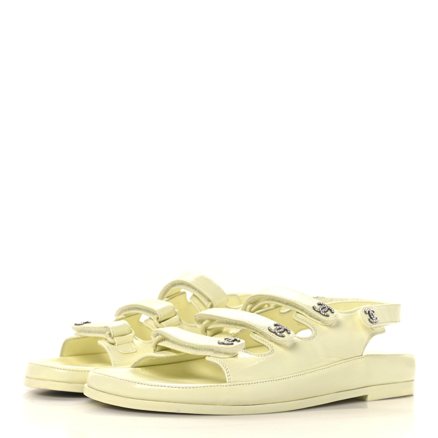 Chanel Lambskin Crystal CC Velcro Dad Sandals 39.5 Light Yellow 4 of 10