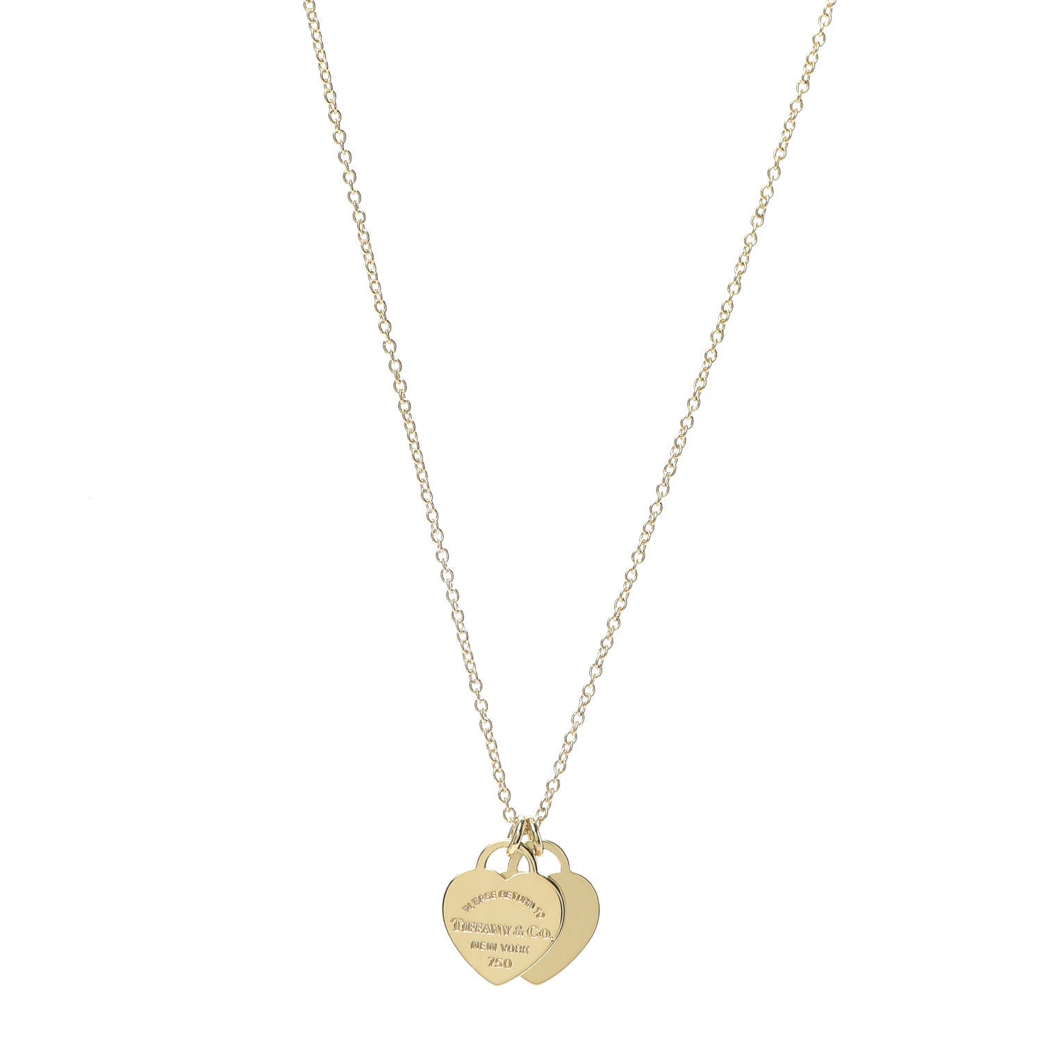 Tiffany 18K Yellow Gold Return to Mini Double Heart Tag Pendant Necklace 1 of 6