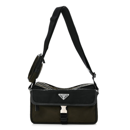 Prada Tessuto Nylon Saffiano Pocket Single Snap Buckle Messenger Flap Bag Mimetico Black 1 of 10