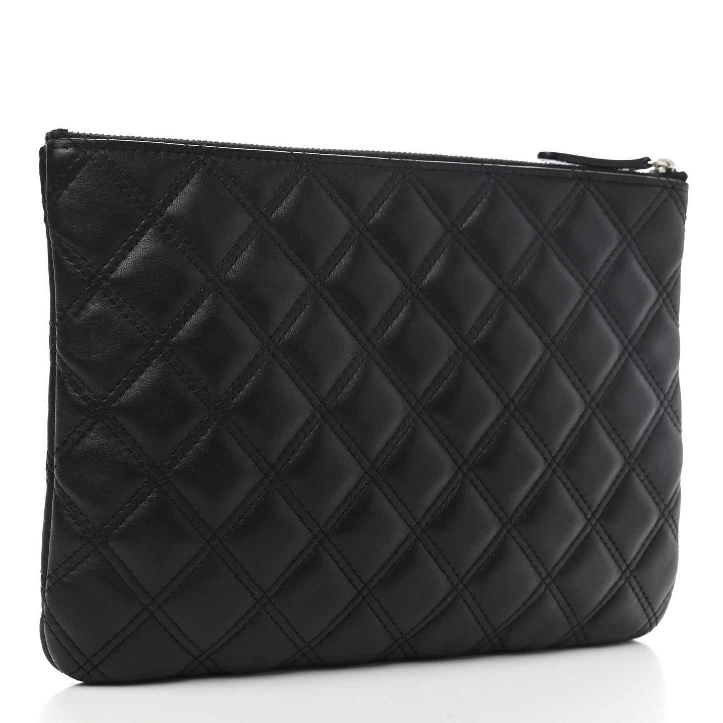 Lambskin Double Stitch Quilted Cosmetic Case Black