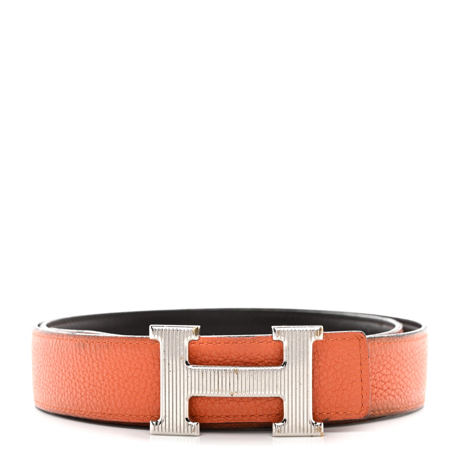 Hermes Box Togo 32mm Strie H Belt 90 36 Chocolate Orange 1 of 7