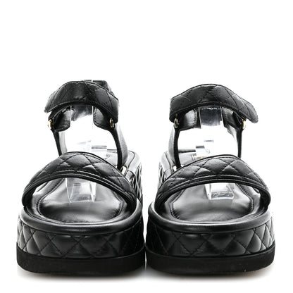 Chanel Lambskin Quilted Platform Sandals 37 Black 5 of 19