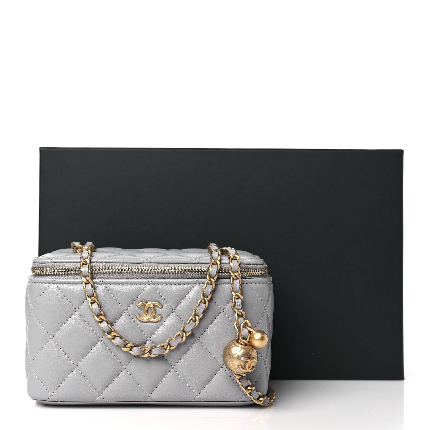 Chanel Lambskin Quilted Small Pearl Crush Vanity Case With Chain Grey 11 of 11