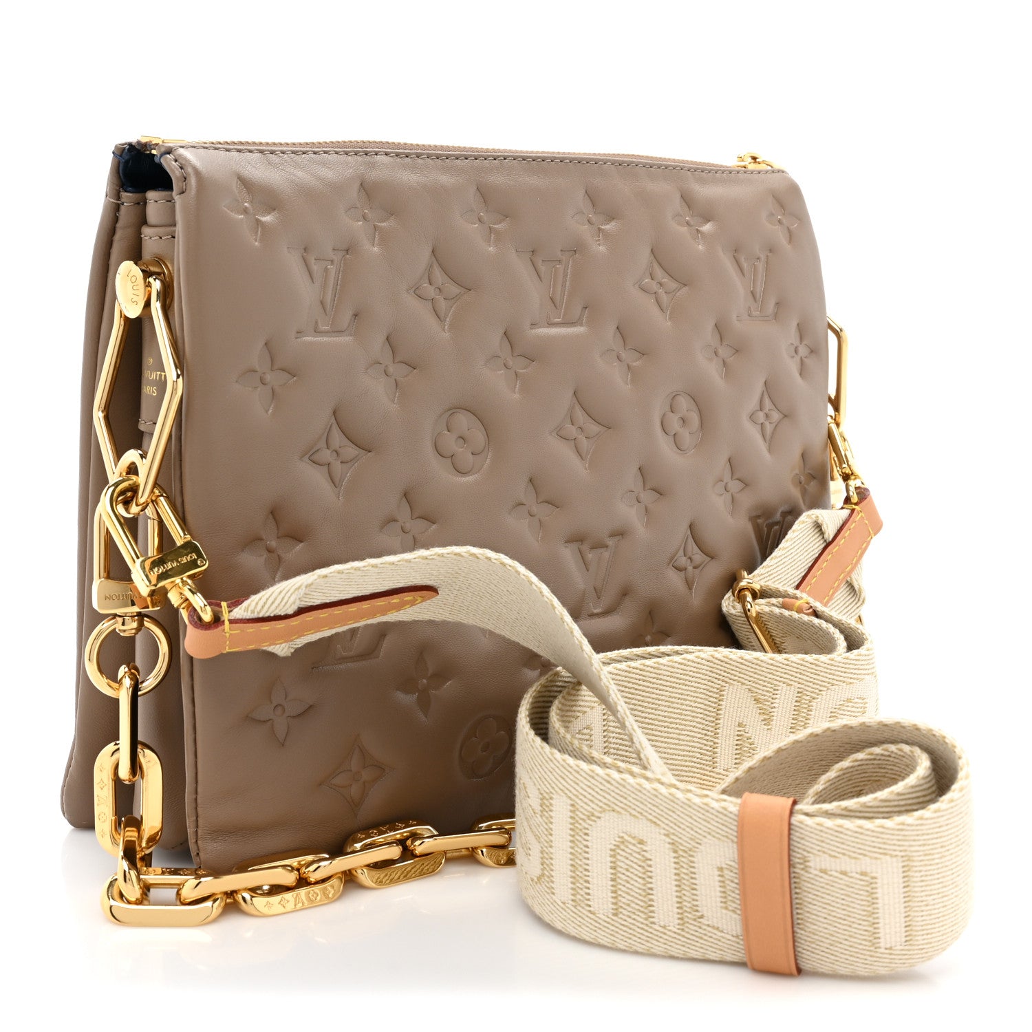 Louis Vuitton Lambskin Embossed Monogram Coussin PM Taupe 3 of 10
