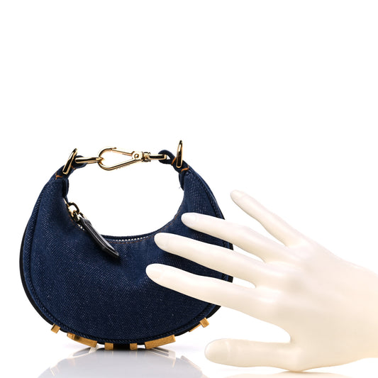 Denim Shiny Nappa Nano Fendigraphy Hobo Charm Blue Moro
