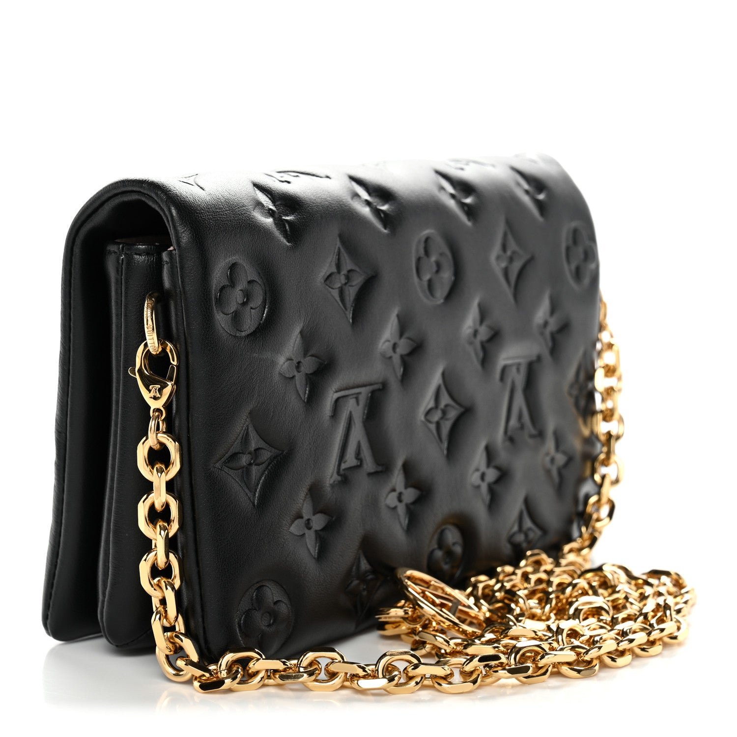 Louis Vuitton Lambskin Embossed Monogram Pochette Coussin Black 3 of 9