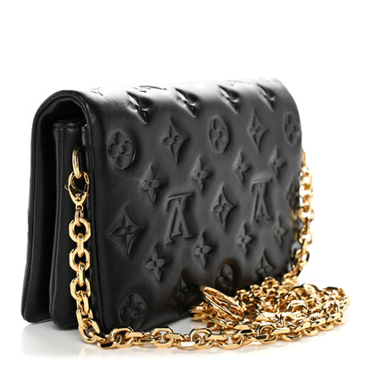 Louis Vuitton Lambskin Embossed Monogram Pochette Coussin Black 3 of 9