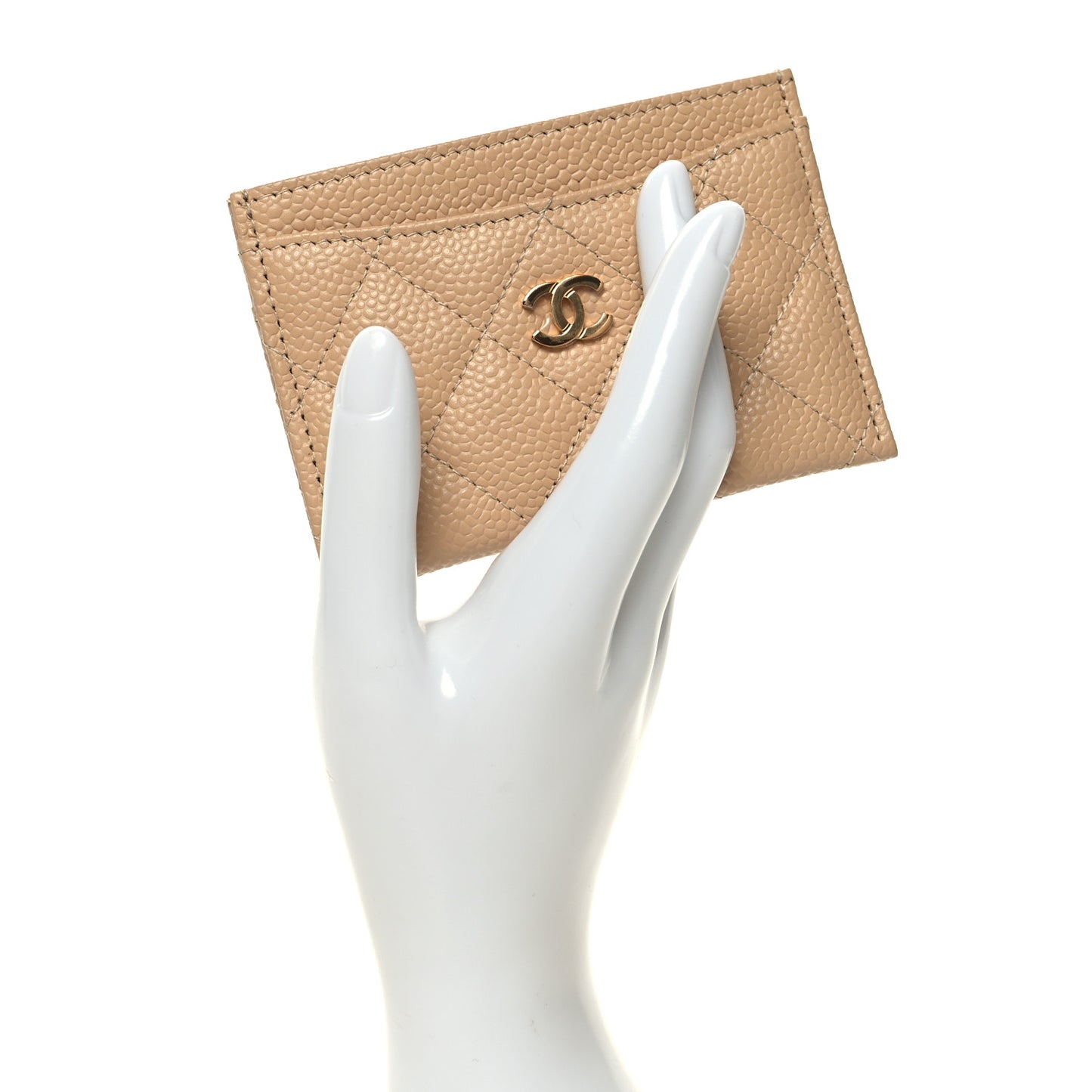 Caviar Quilted Card Holder Beige