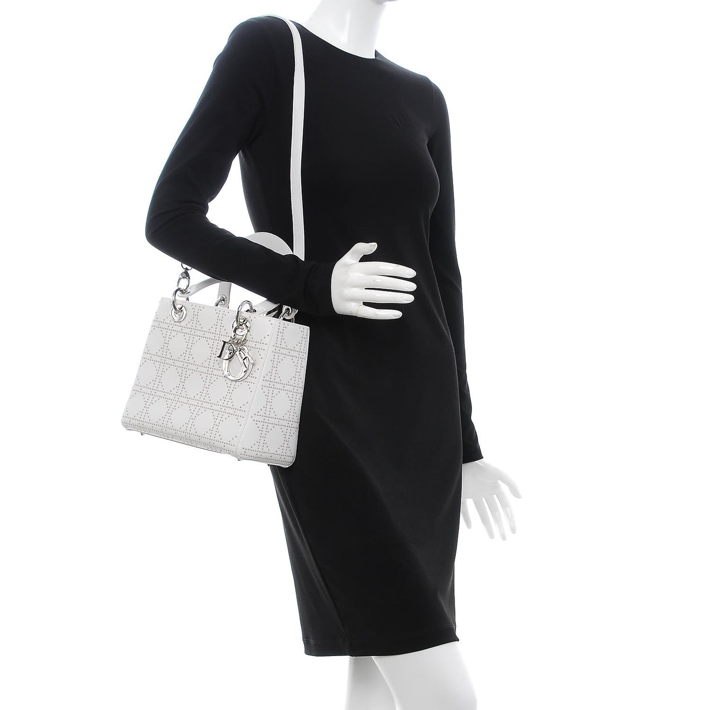Lambskin Studded Cannage Medium Lady Dior White