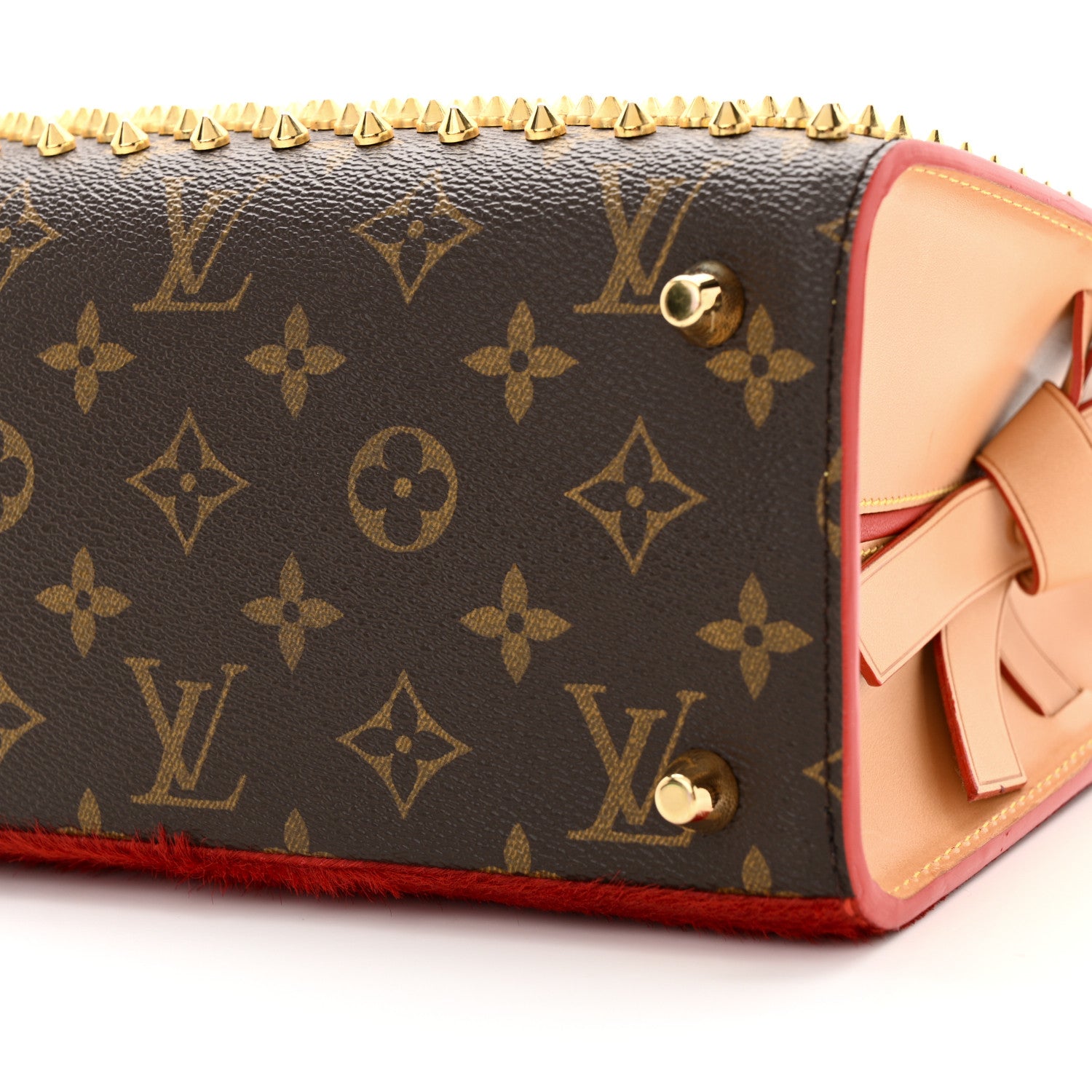 Louis Vuitton Monogram Calf Hair Spikes Iconoclasts Christian Louboutin Tote Red 9 of 15