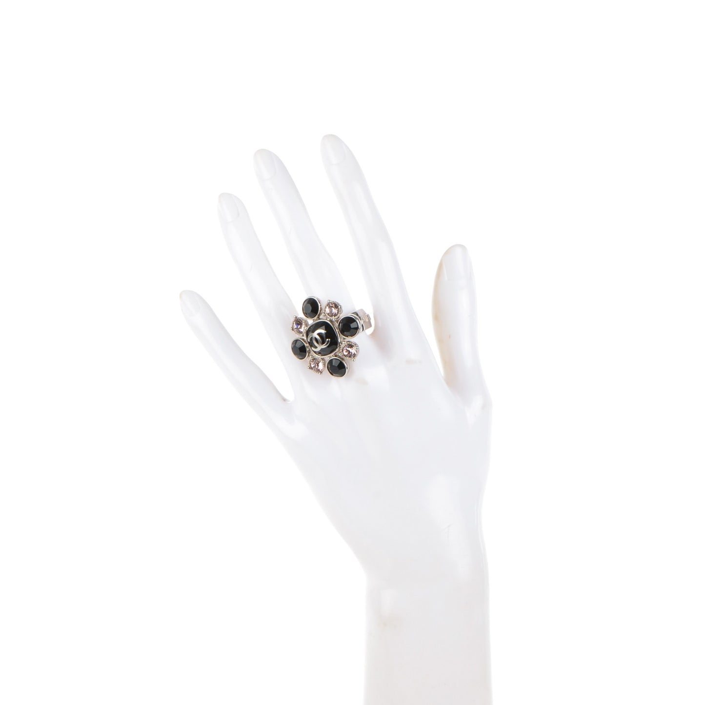 Crystal CC Ring 7 Silver Black Pink