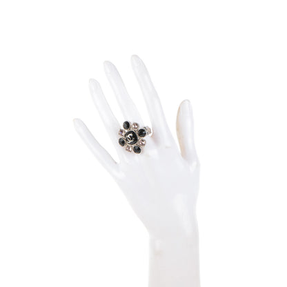 Chanel Crystal CC Ring 7 Silver Black Pink 2 of 7