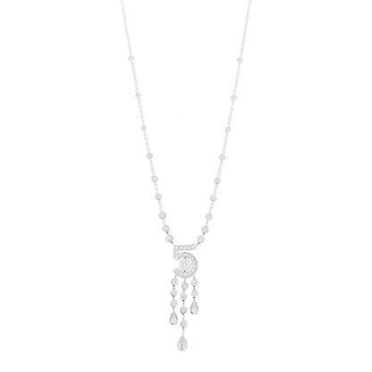 Chanel 18K White Gold Diamond Eternal No 5 Drop Necklace 1 of 6