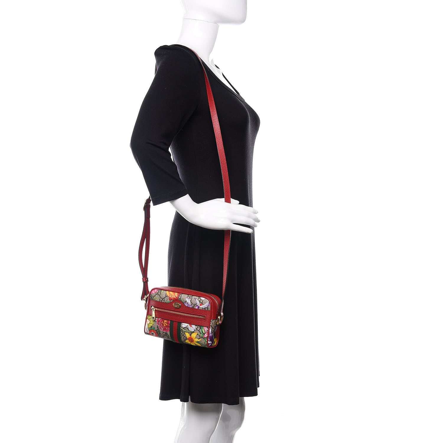 Gucci GG Supreme Monogram Flora Web Mini Ophidia Shoulder Bag Red 2 of 11