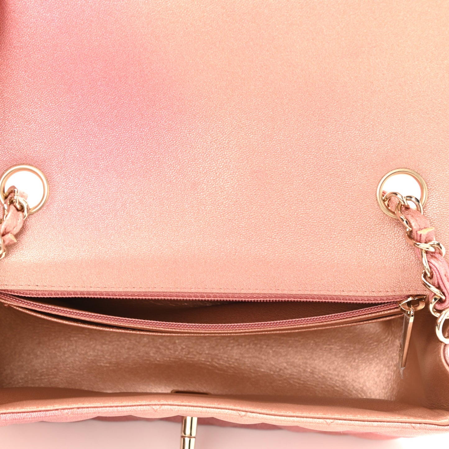 Metallic Lambskin Quilted Ombre Mini Rectangular Flap Pink